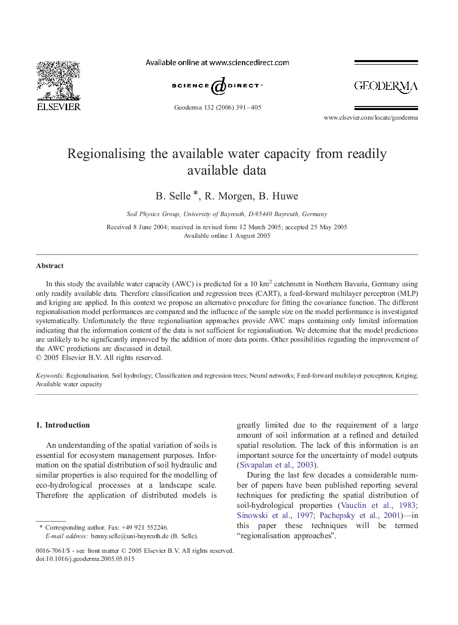 Regionalising the available water capacity from readily available data