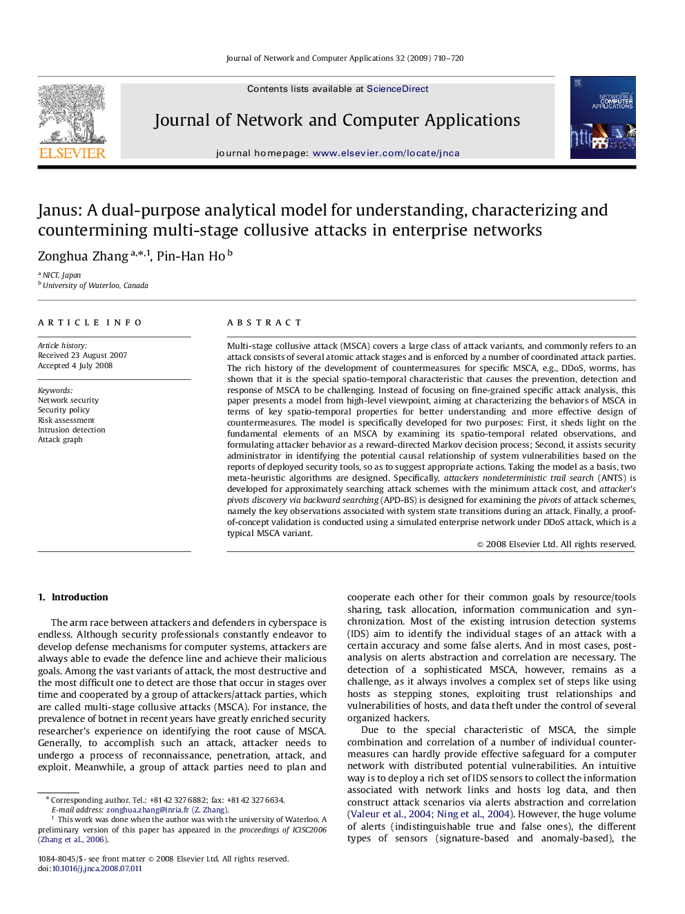 Janus: A dual-purpose analytical model for understanding, characterizing and countermining multi-stage collusive attacks in enterprise networks