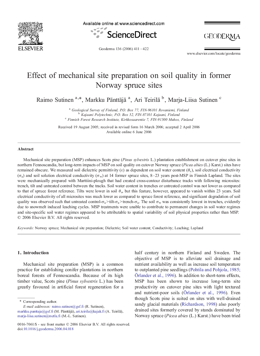 Effect of mechanical site preparation on soil quality in former Norway spruce sites