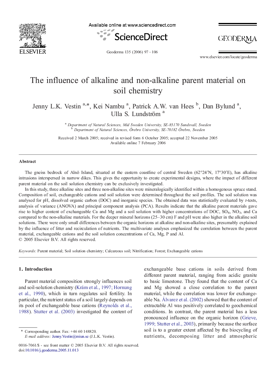 The influence of alkaline and non-alkaline parent material on soil chemistry