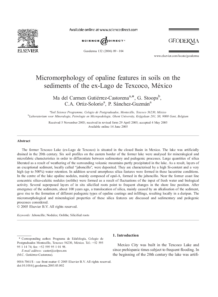 Micromorphology of opaline features in soils on the sediments of the ex-Lago de Texcoco, México