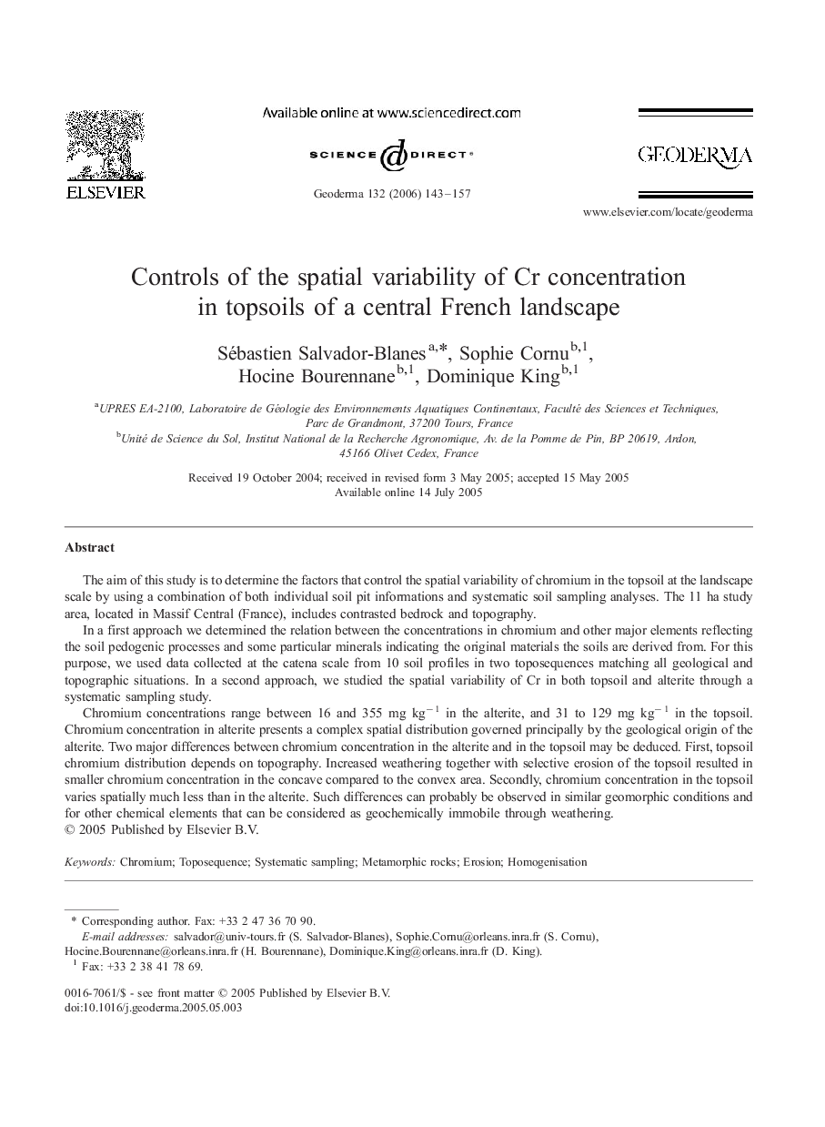 Controls of the spatial variability of Cr concentration in topsoils of a central French landscape