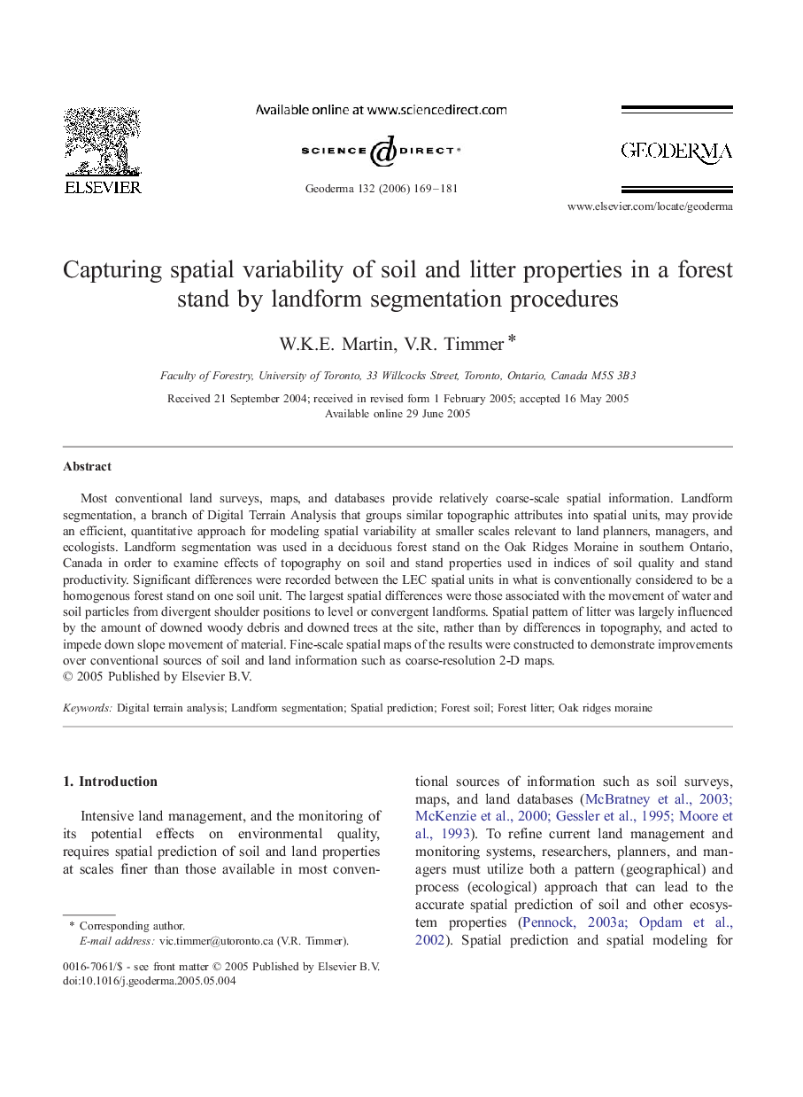 Capturing spatial variability of soil and litter properties in a forest stand by landform segmentation procedures