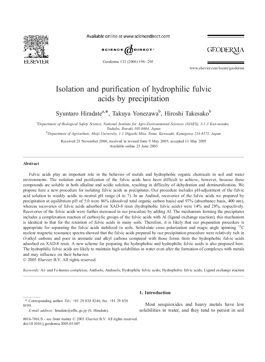 Isolation and purification of hydrophilic fulvic acids by precipitation