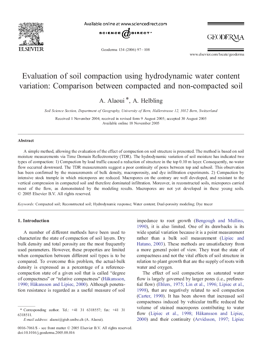 Evaluation of soil compaction using hydrodynamic water content variation: Comparison between compacted and non-compacted soil