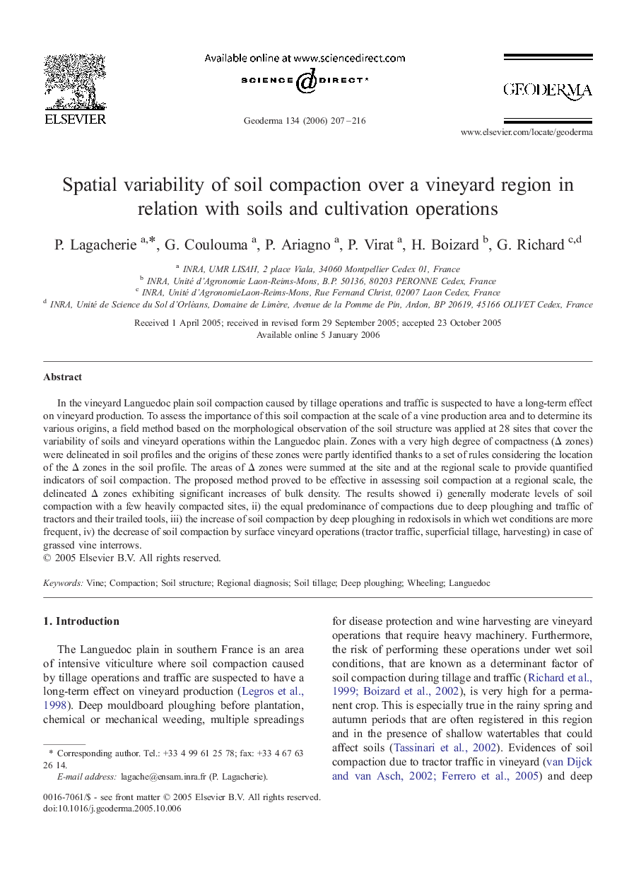 Spatial variability of soil compaction over a vineyard region in relation with soils and cultivation operations