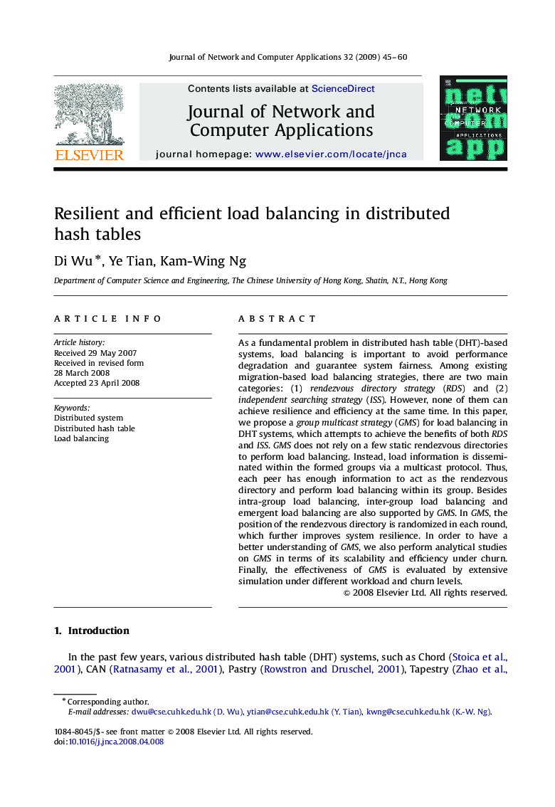 Resilient and efficient load balancing in distributed hash tables