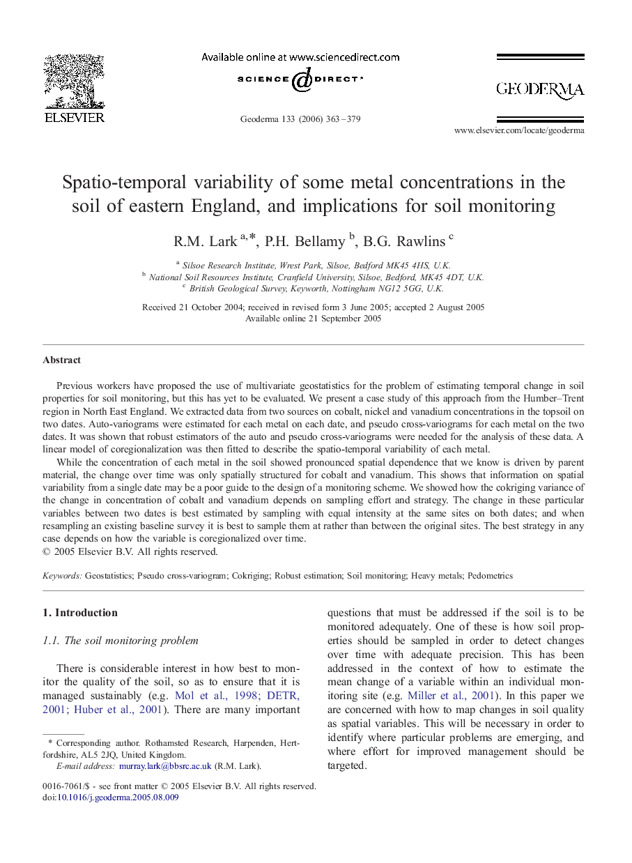 Spatio-temporal variability of some metal concentrations in the soil of eastern England, and implications for soil monitoring