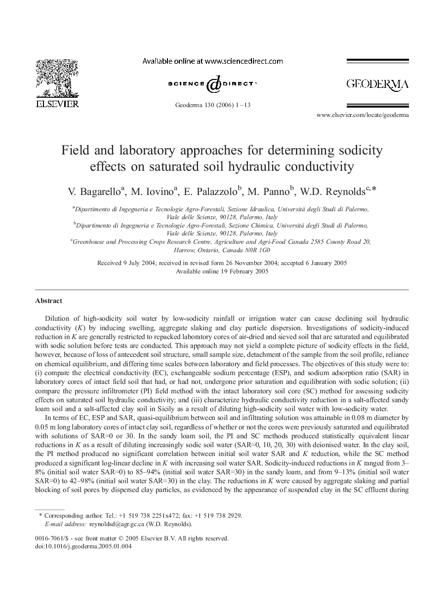 Field and laboratory approaches for determining sodicity effects on saturated soil hydraulic conductivity