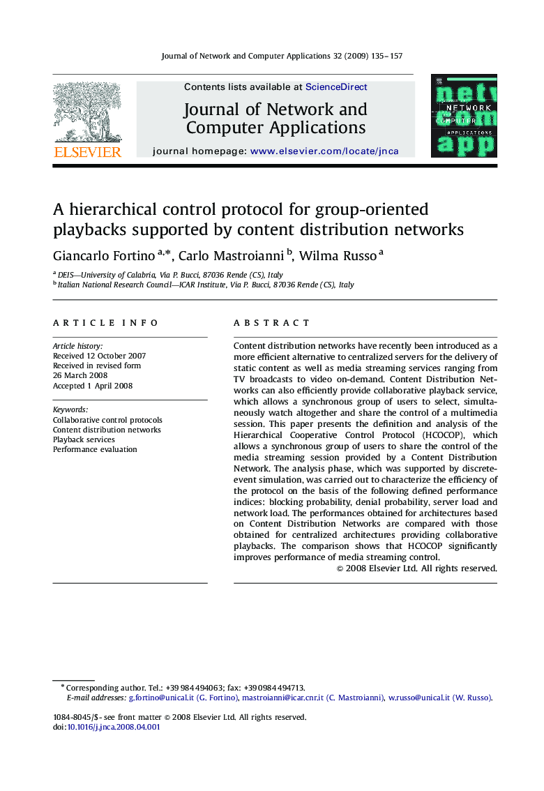 A hierarchical control protocol for group-oriented playbacks supported by content distribution networks