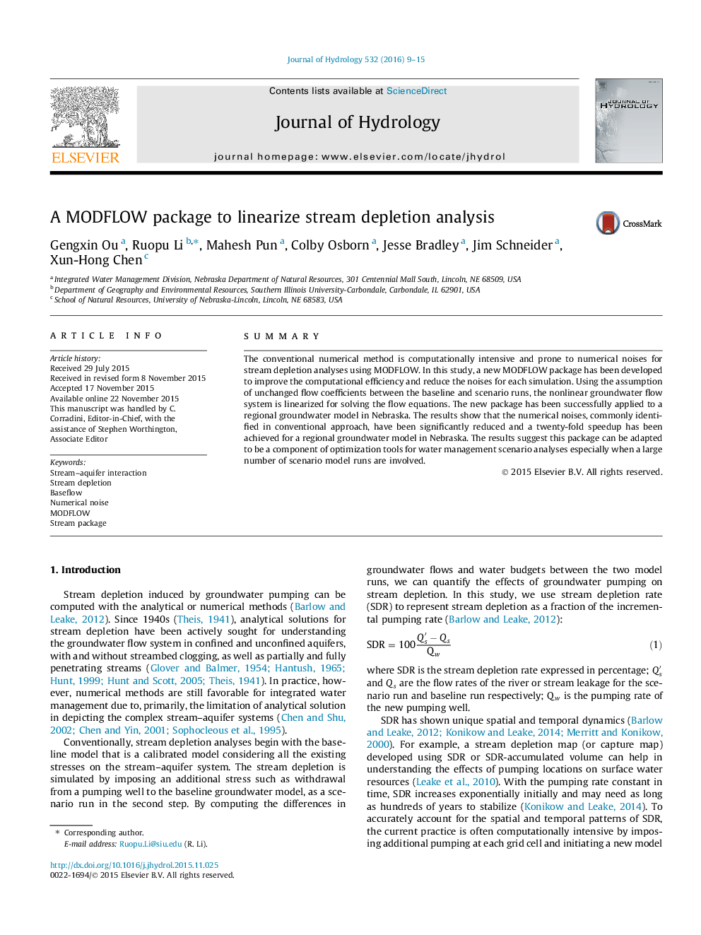 یک بسته MODFLOW برای خطی سازی تحلیل خطای جریان رودخانه