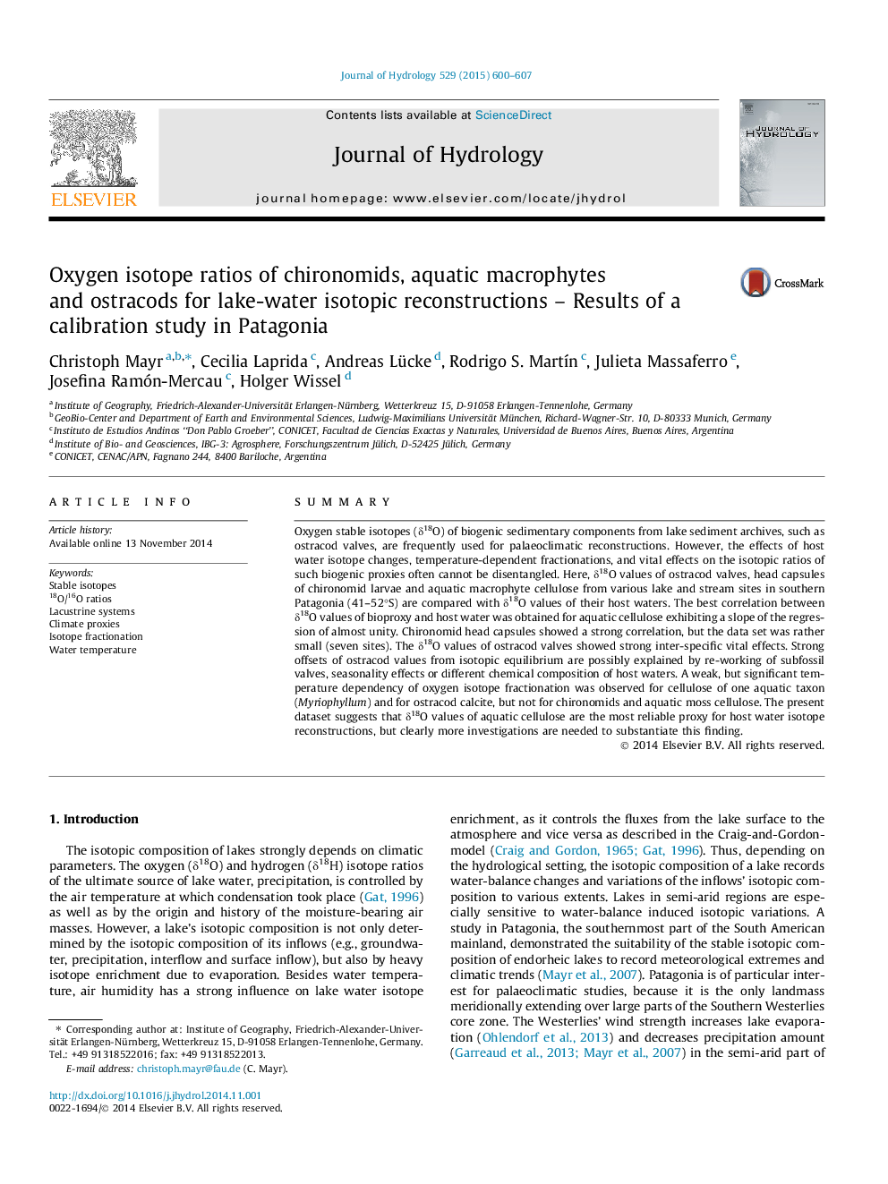 Oxygen isotope ratios of chironomids, aquatic macrophytes and ostracods for lake-water isotopic reconstructions – Results of a calibration study in Patagonia