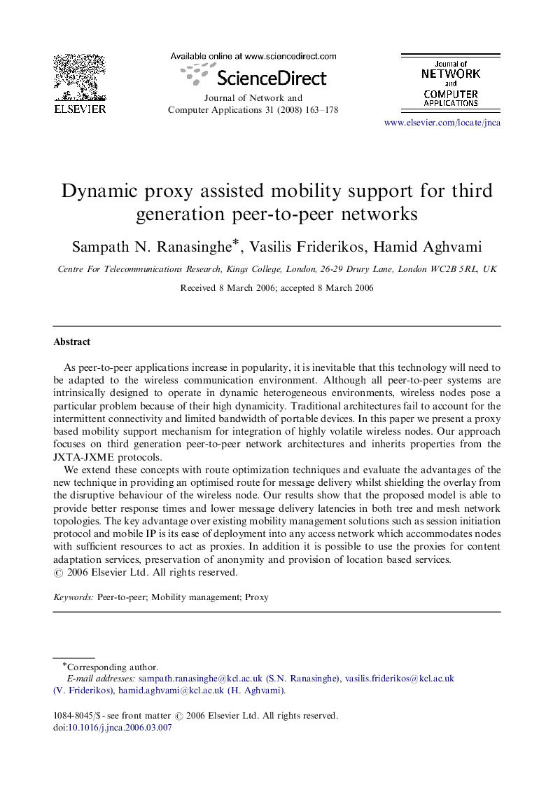 Dynamic proxy assisted mobility support for third generation peer-to-peer networks