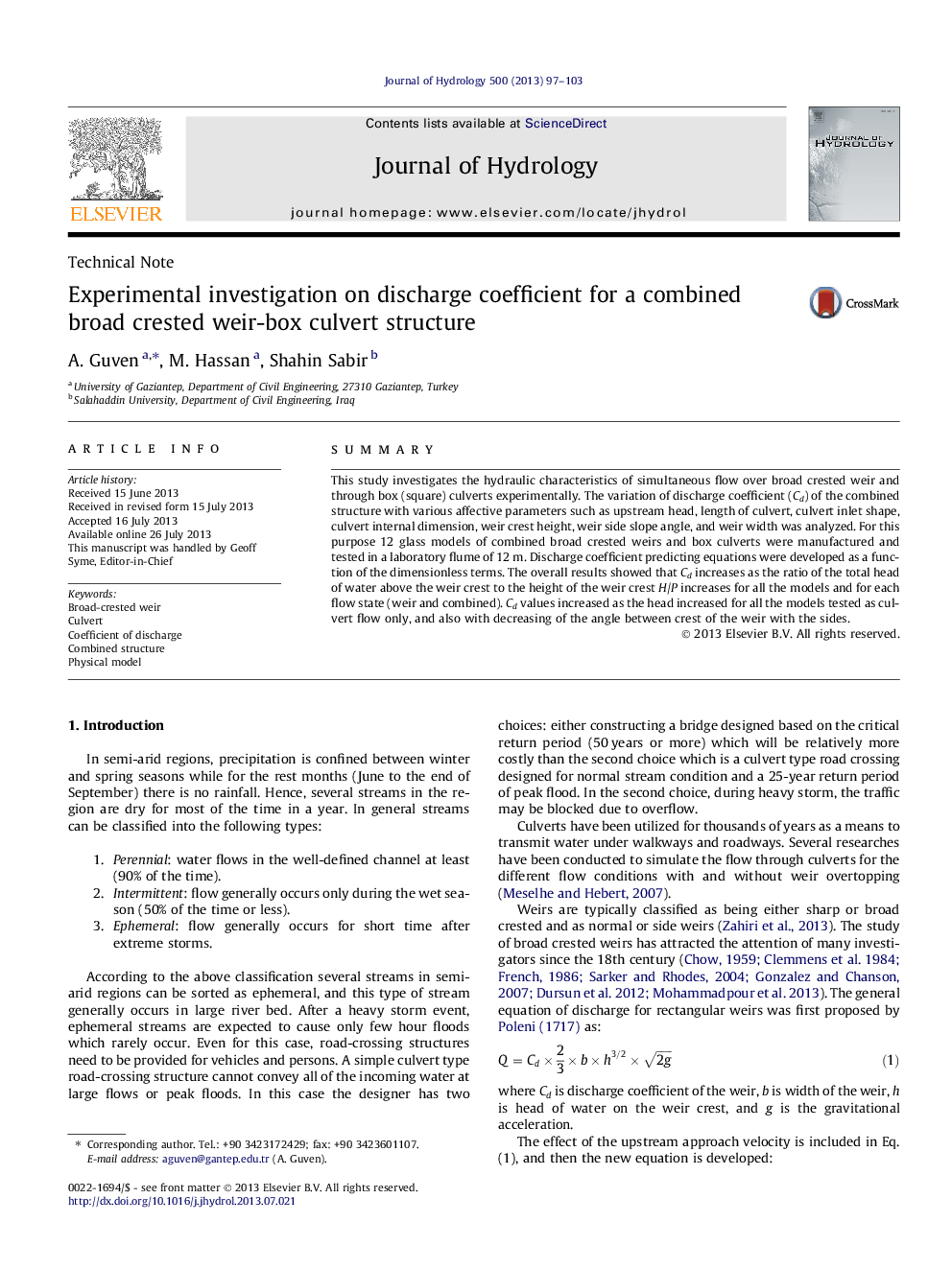 Experimental investigation on discharge coefficient for a combined broad crested weir-box culvert structure