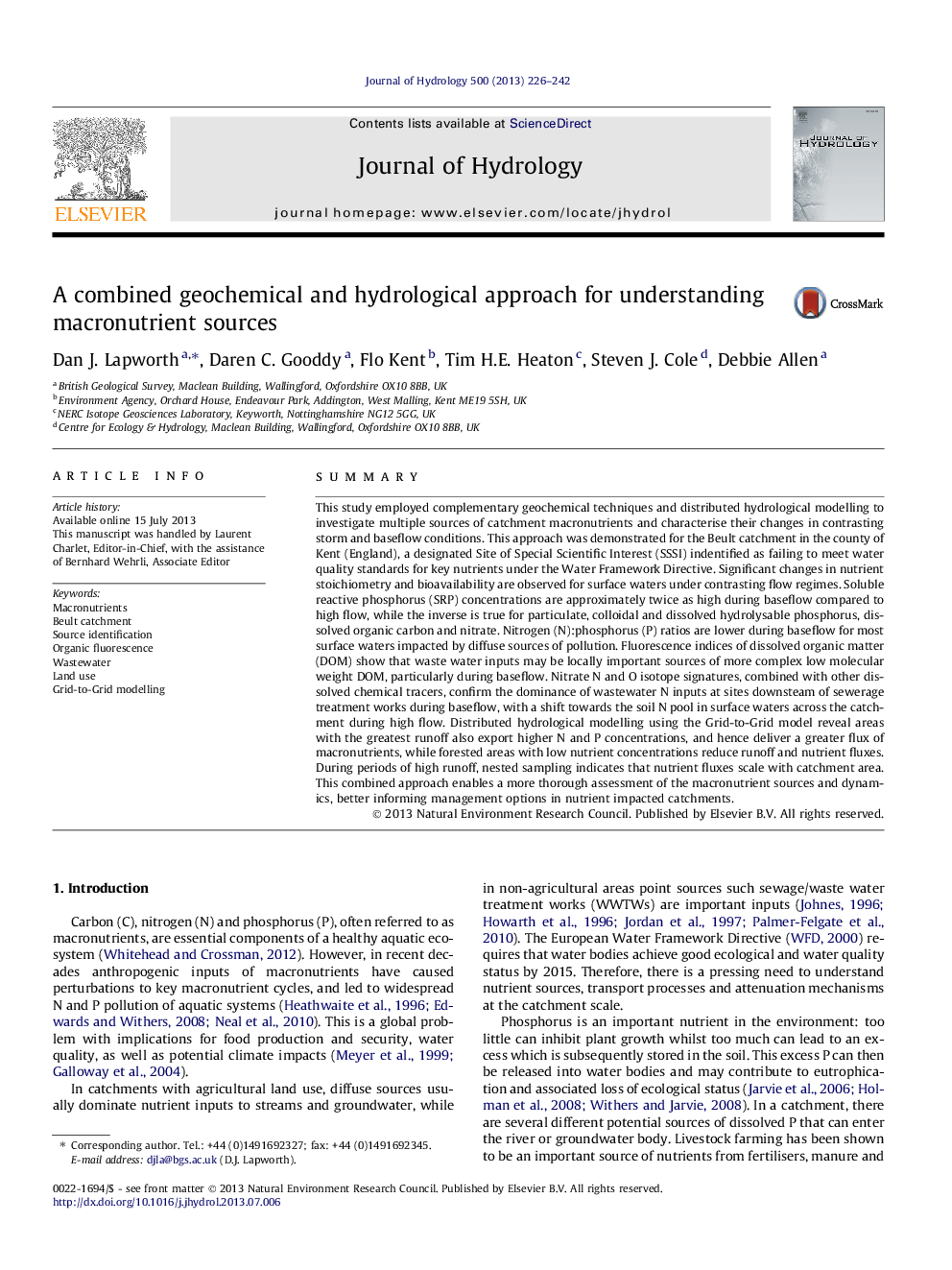 A combined geochemical and hydrological approach for understanding macronutrient sources