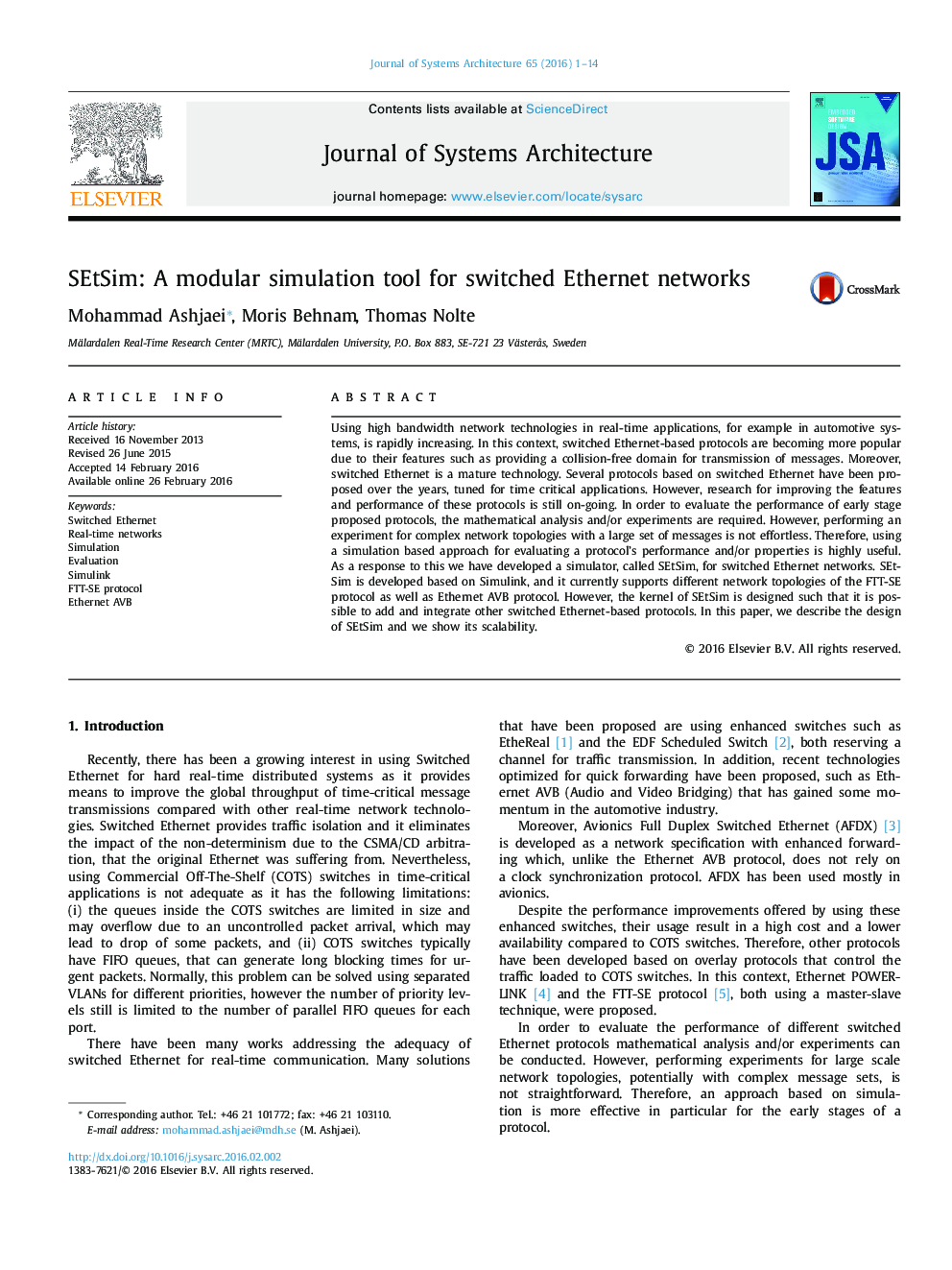 SEtSim: A modular simulation tool for switched Ethernet networks