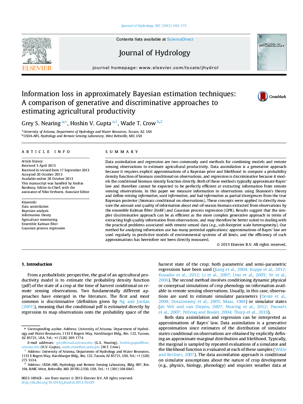 Information loss in approximately Bayesian estimation techniques: A comparison of generative and discriminative approaches to estimating agricultural productivity