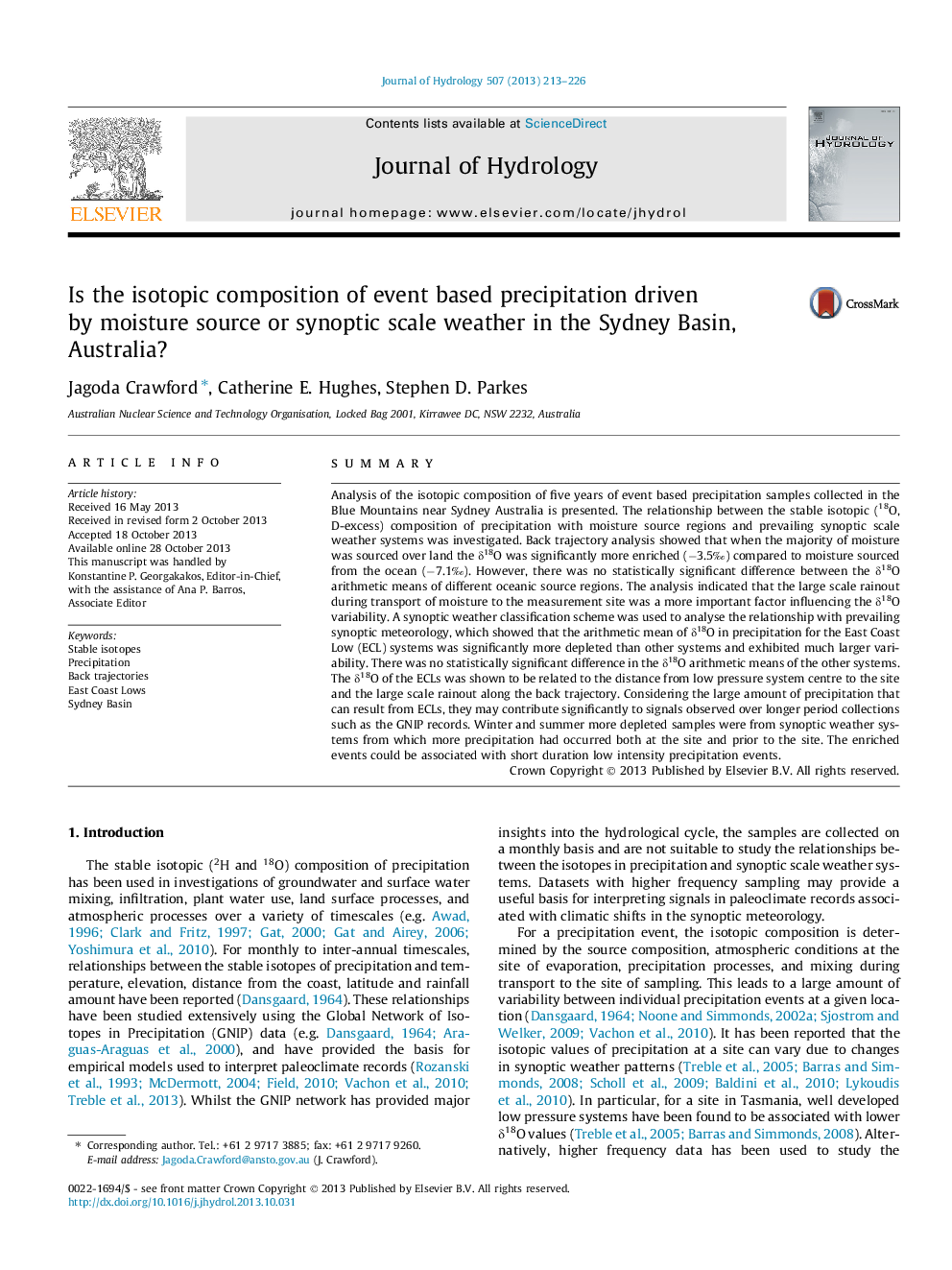 Is the isotopic composition of event based precipitation driven by moisture source or synoptic scale weather in the Sydney Basin, Australia?