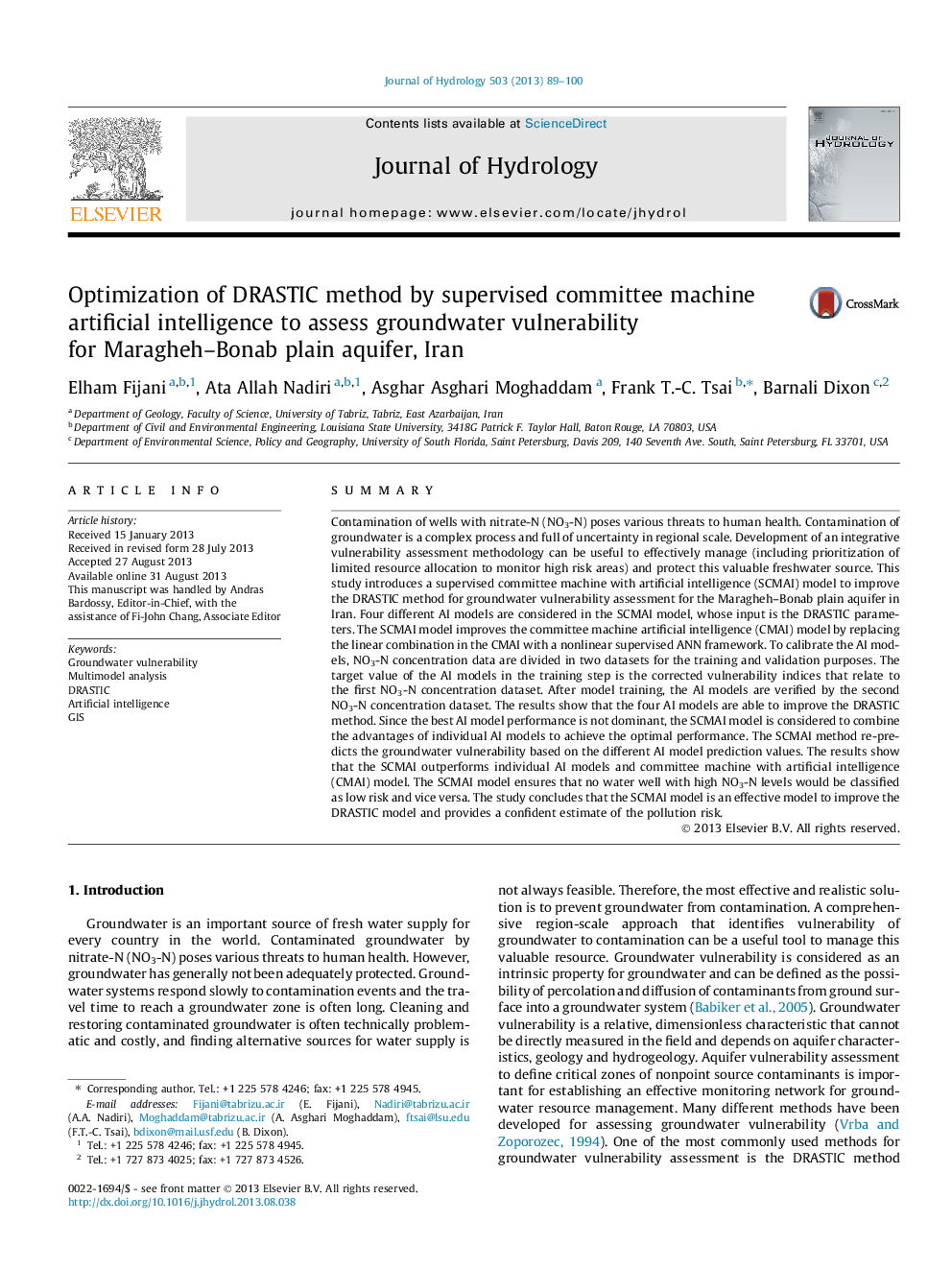 Optimization of DRASTIC method by supervised committee machine artificial intelligence to assess groundwater vulnerability for Maragheh–Bonab plain aquifer, Iran