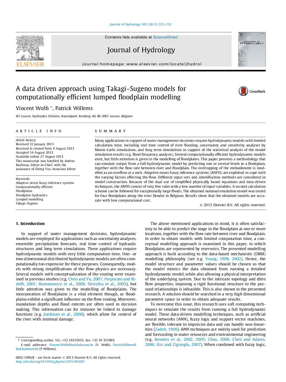 A data driven approach using Takagi–Sugeno models for computationally efficient lumped floodplain modelling