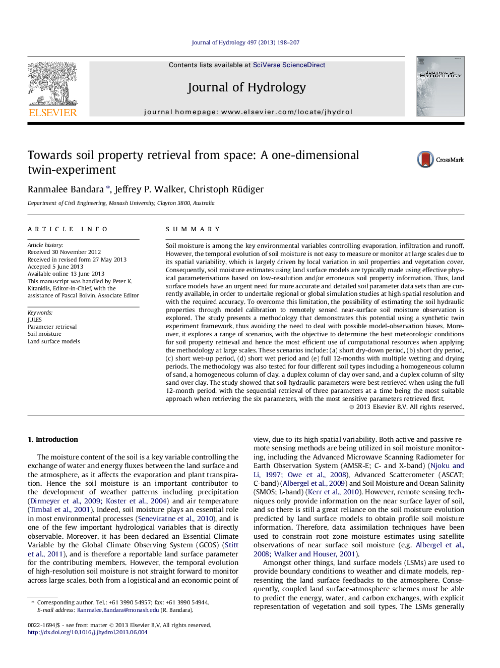 Towards soil property retrieval from space: A one-dimensional twin-experiment