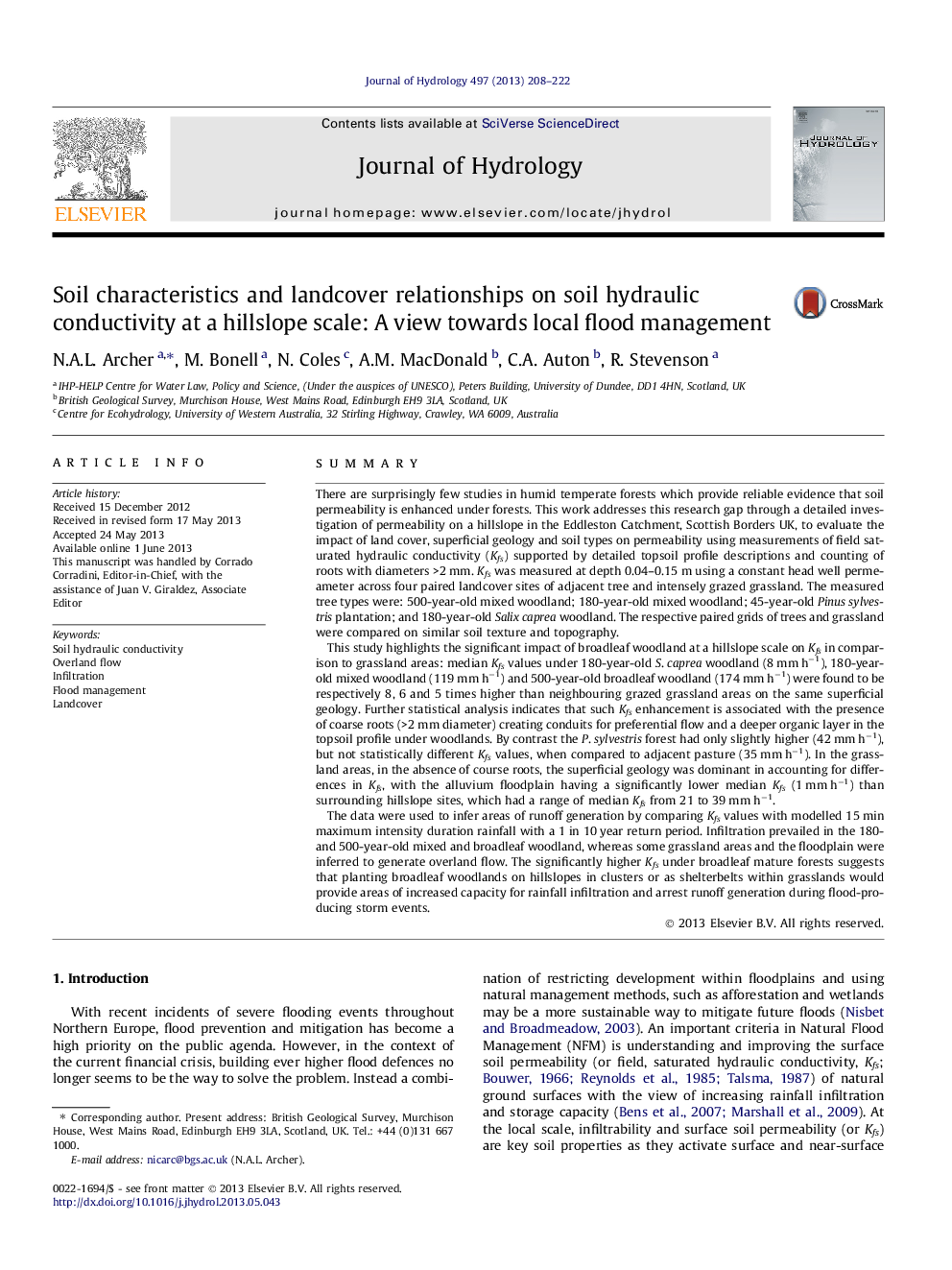 Soil characteristics and landcover relationships on soil hydraulic conductivity at a hillslope scale: A view towards local flood management