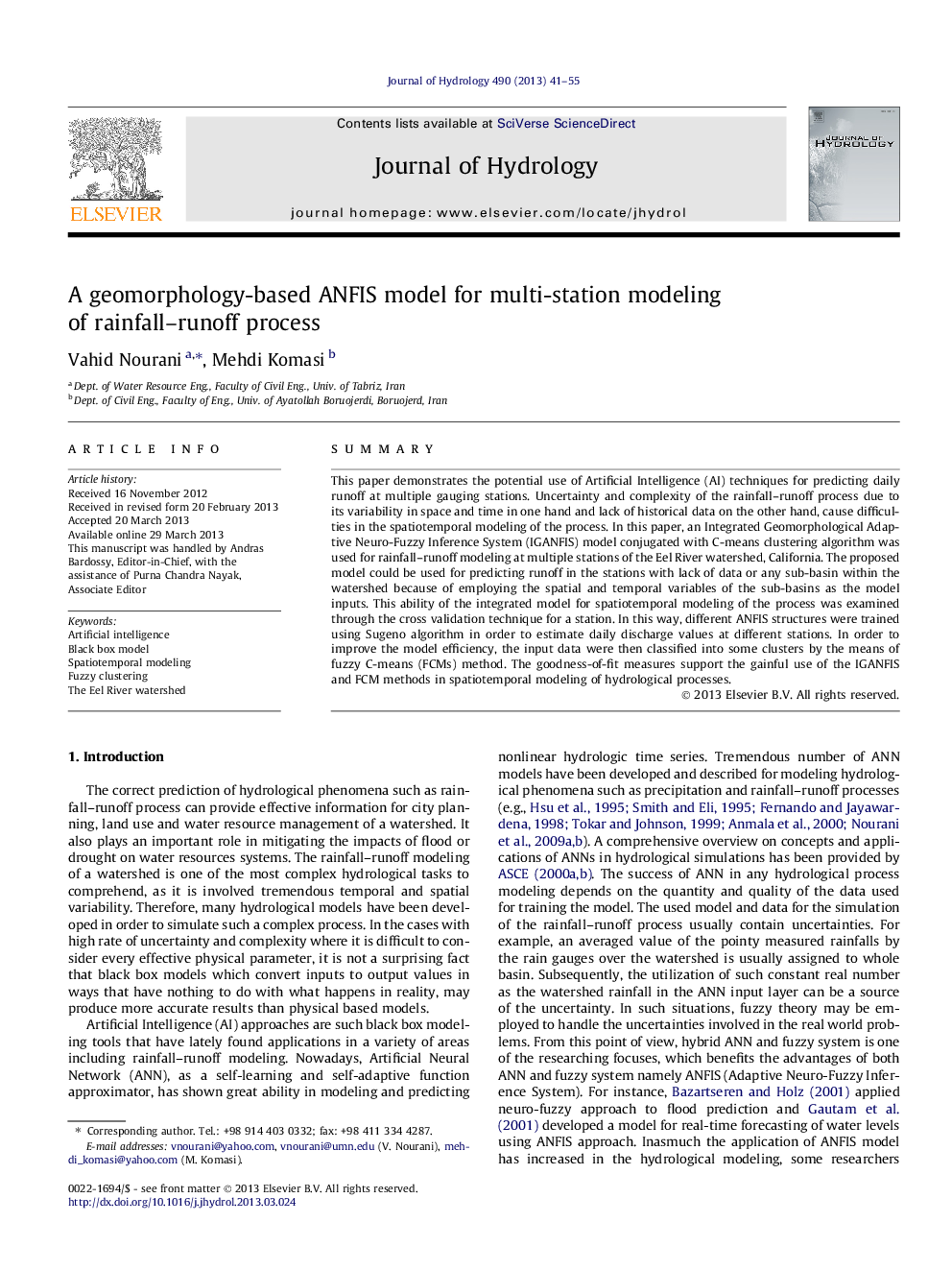 A geomorphology-based ANFIS model for multi-station modeling of rainfall–runoff process