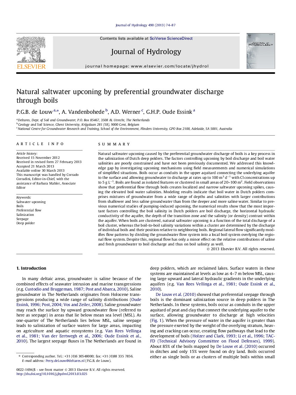 Natural saltwater upconing by preferential groundwater discharge through boils