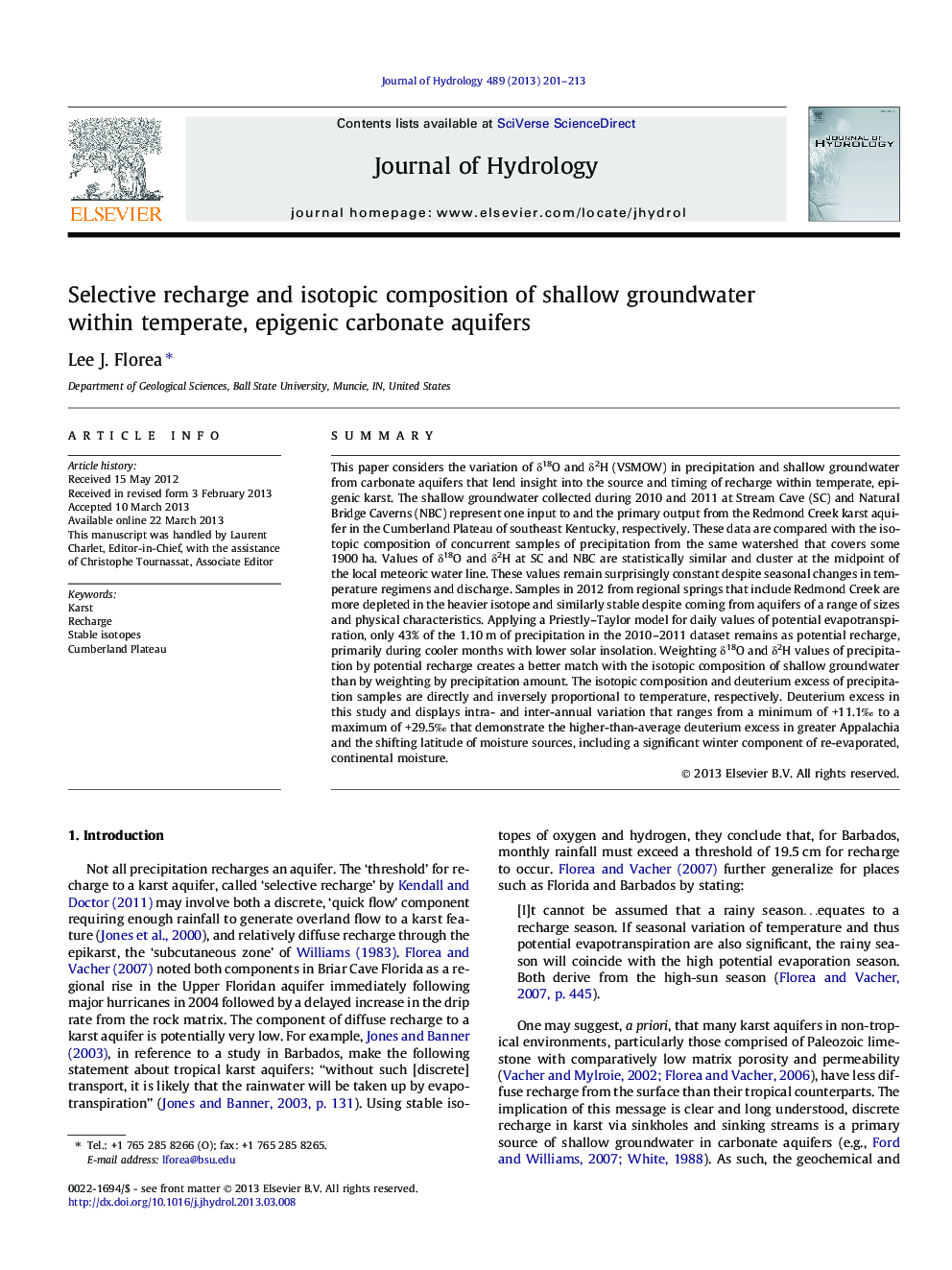 Selective recharge and isotopic composition of shallow groundwater within temperate, epigenic carbonate aquifers