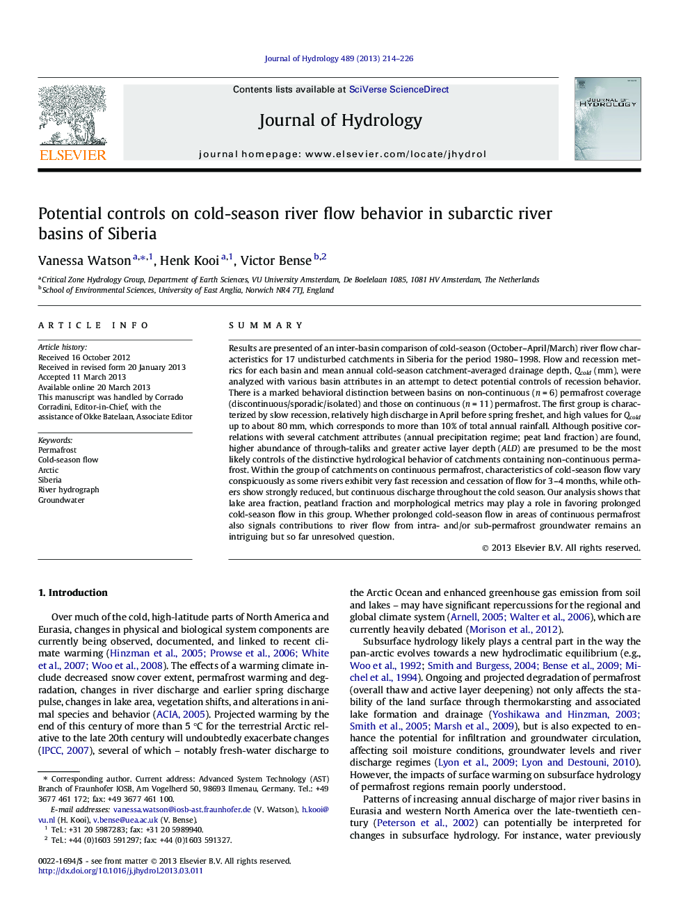 Potential controls on cold-season river flow behavior in subarctic river basins of Siberia