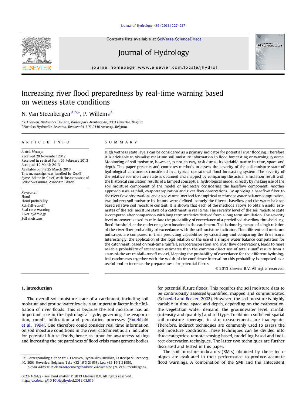 Increasing river flood preparedness by real-time warning based on wetness state conditions