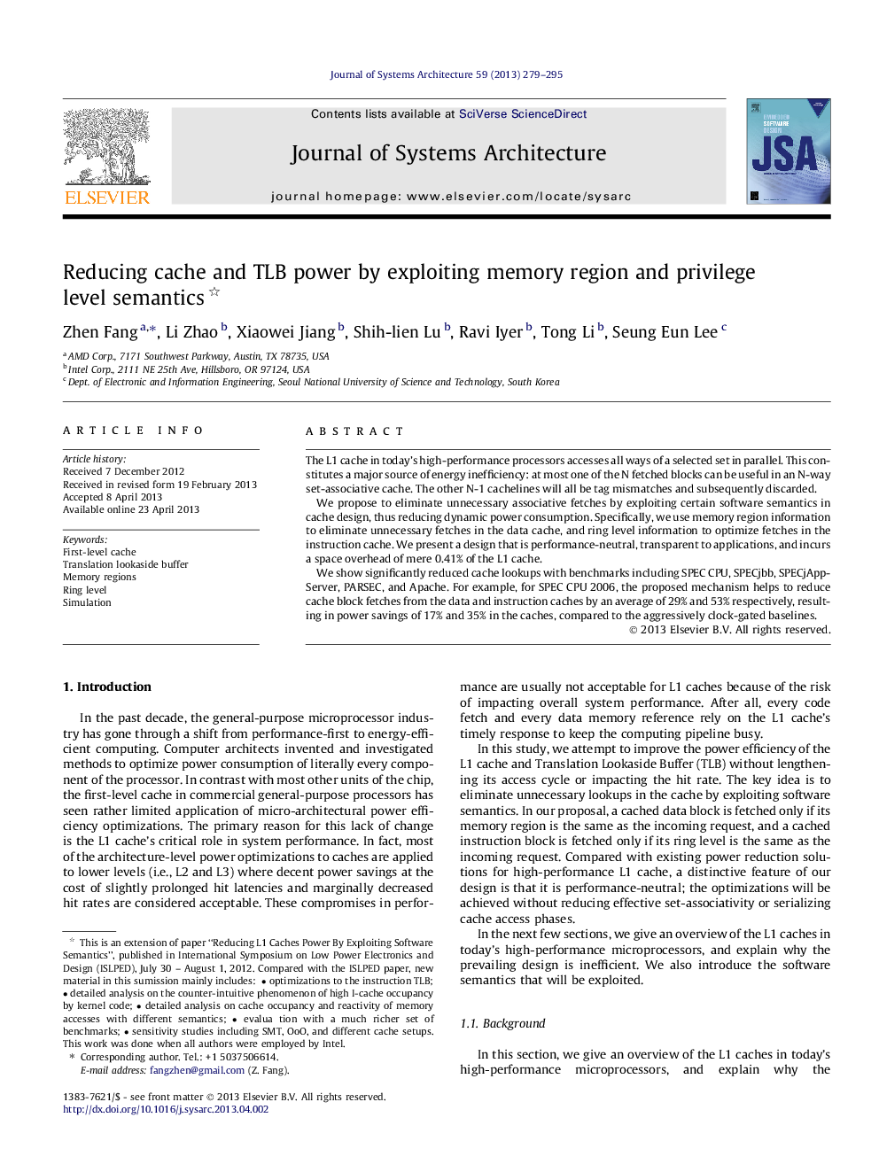 Reducing cache and TLB power by exploiting memory region and privilege level semantics 