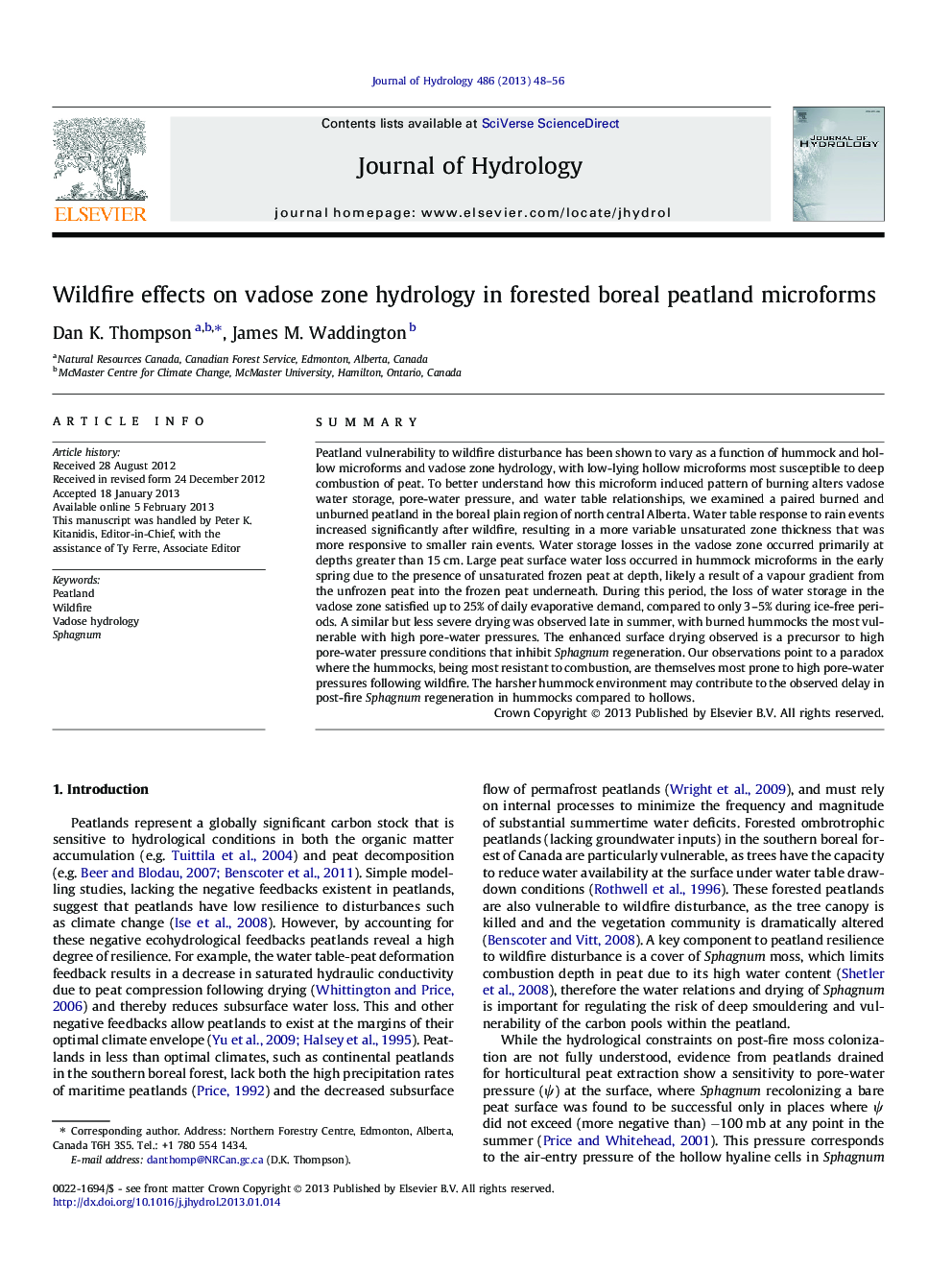 Wildfire effects on vadose zone hydrology in forested boreal peatland microforms