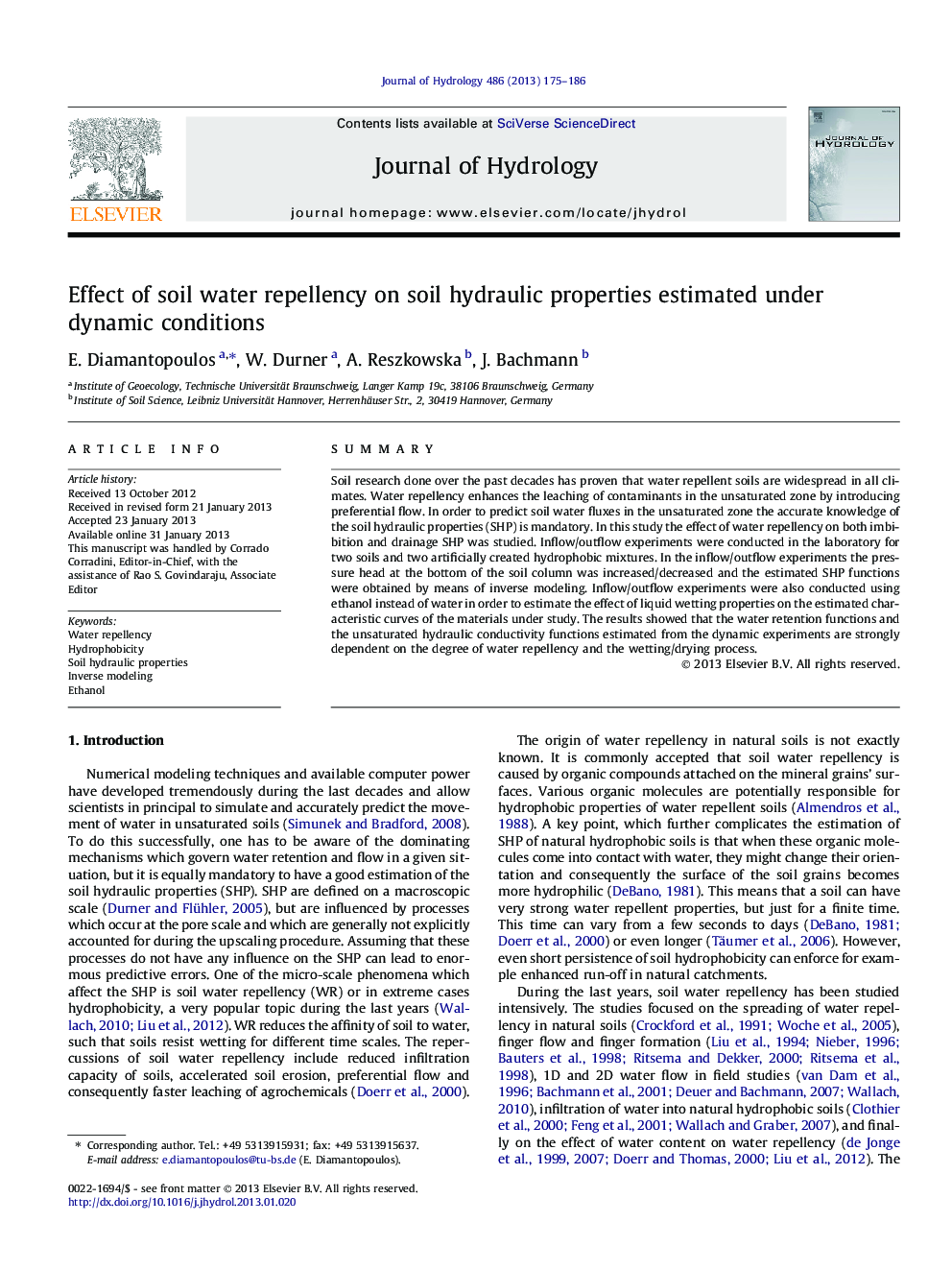 Effect of soil water repellency on soil hydraulic properties estimated under dynamic conditions