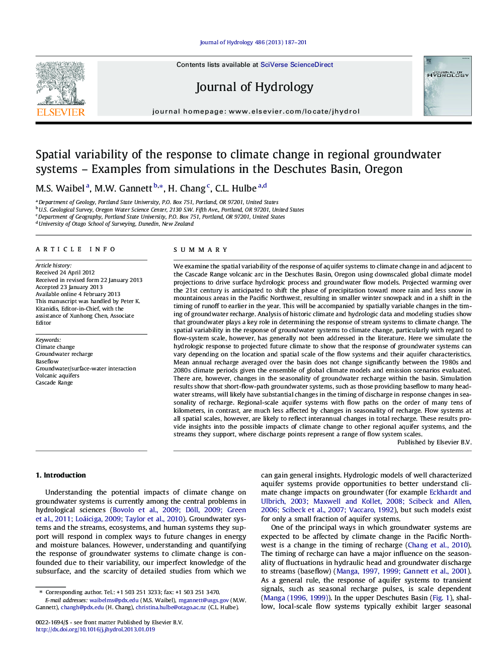 Spatial variability of the response to climate change in regional groundwater systems – Examples from simulations in the Deschutes Basin, Oregon