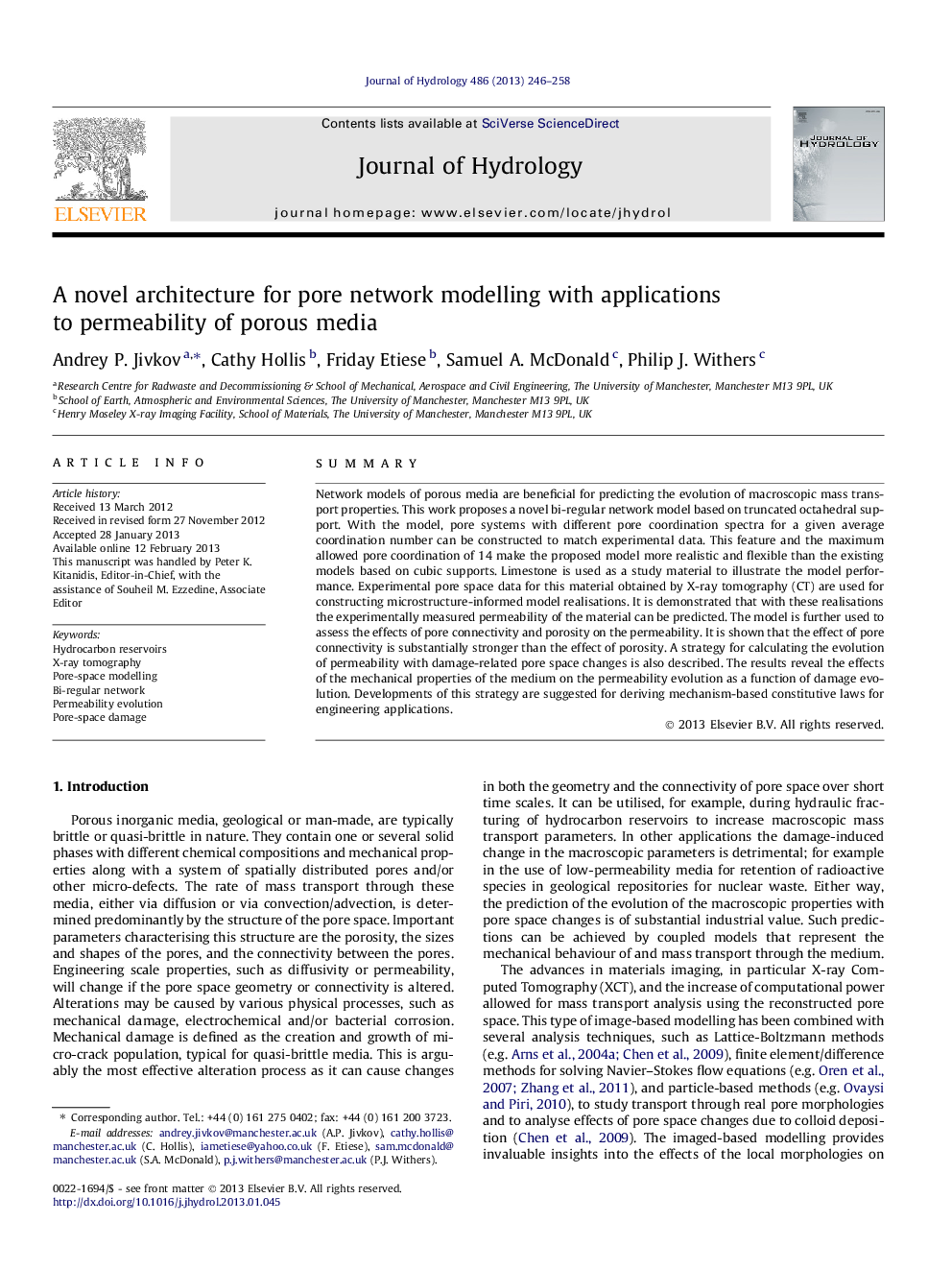 A novel architecture for pore network modelling with applications to permeability of porous media