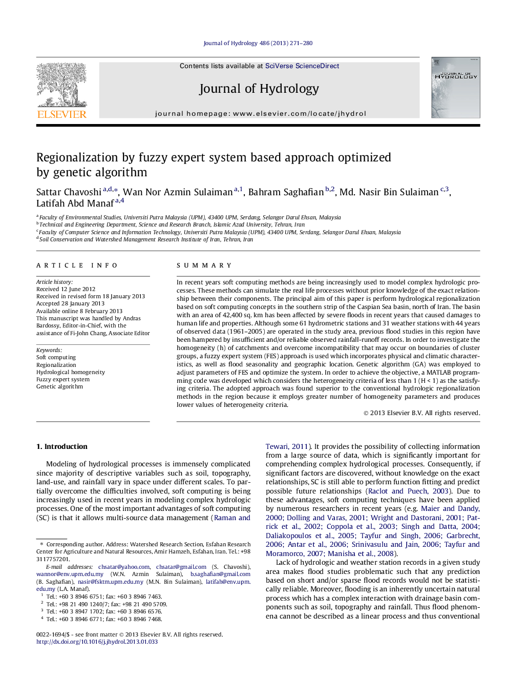 Regionalization by fuzzy expert system based approach optimized by genetic algorithm