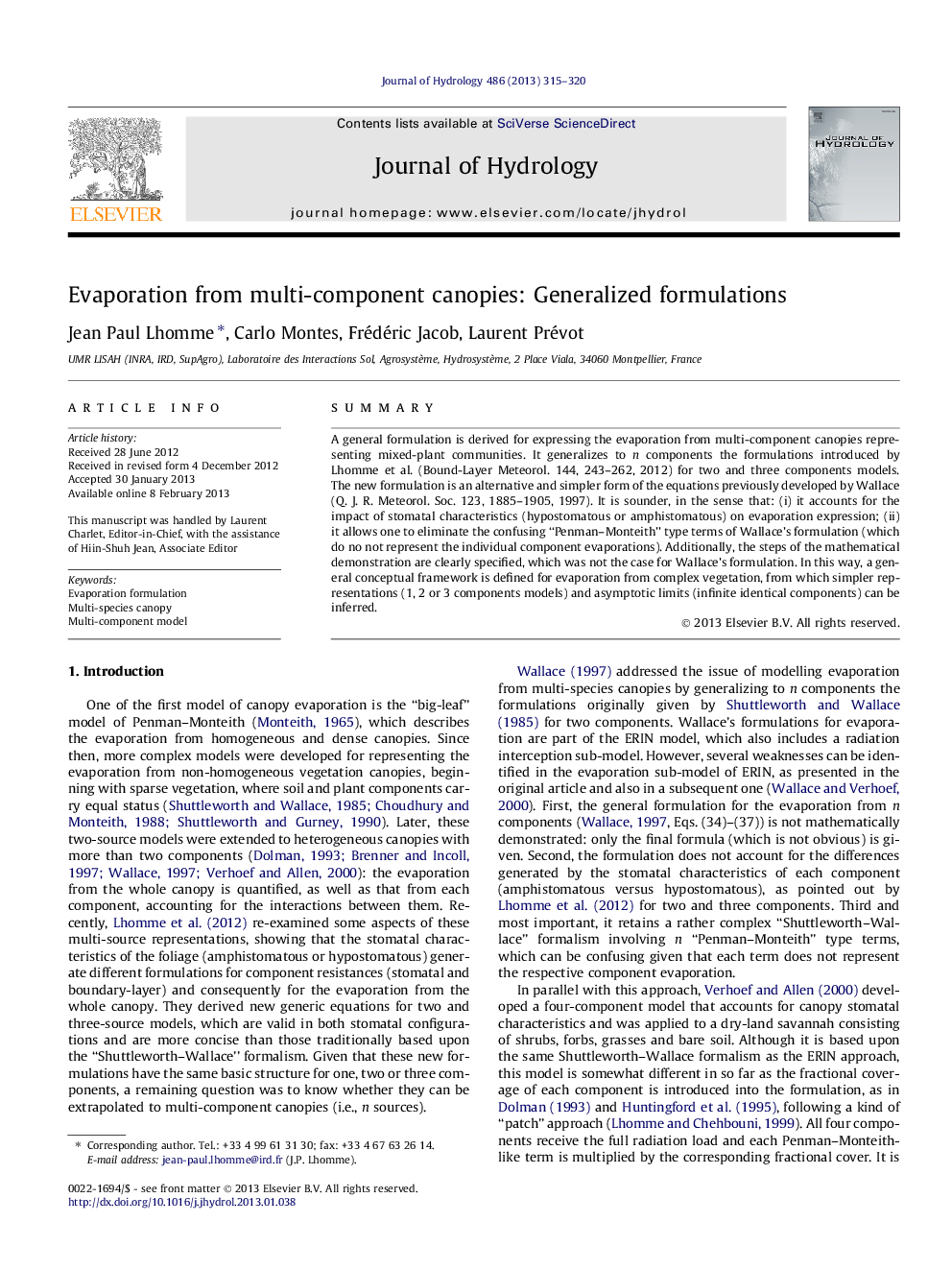 Evaporation from multi-component canopies: Generalized formulations