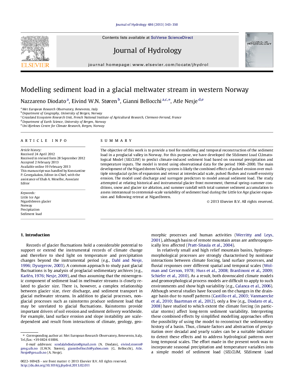 Modelling sediment load in a glacial meltwater stream in western Norway