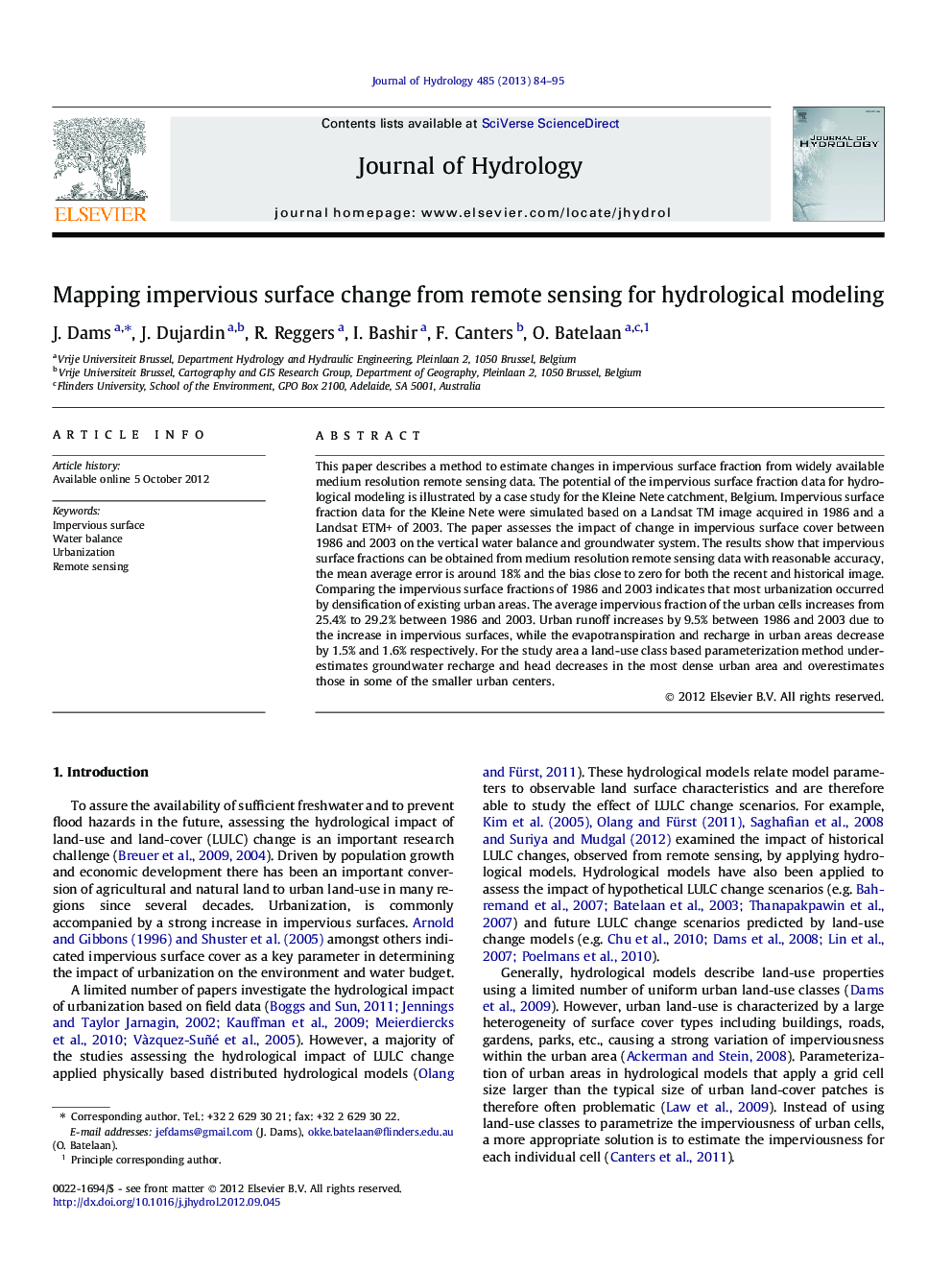 Mapping impervious surface change from remote sensing for hydrological modeling