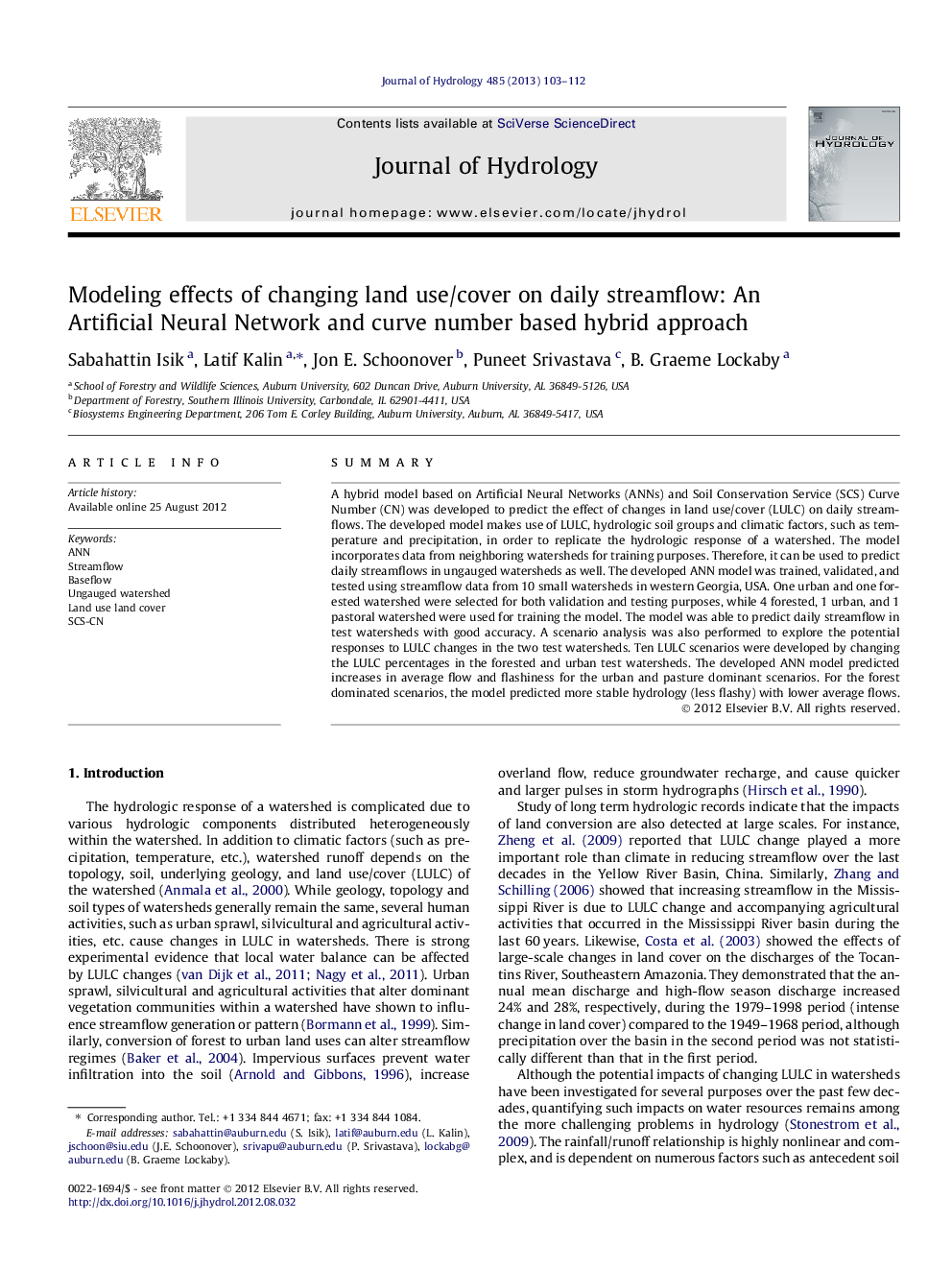 Modeling effects of changing land use/cover on daily streamflow: An Artificial Neural Network and curve number based hybrid approach