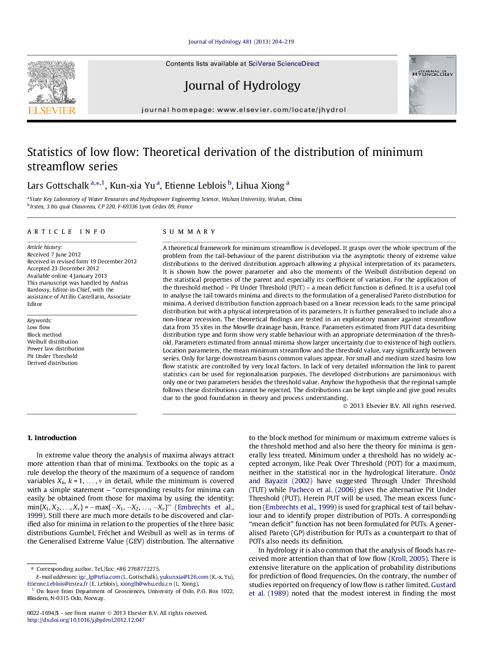 Statistics of low flow: Theoretical derivation of the distribution of minimum streamflow series