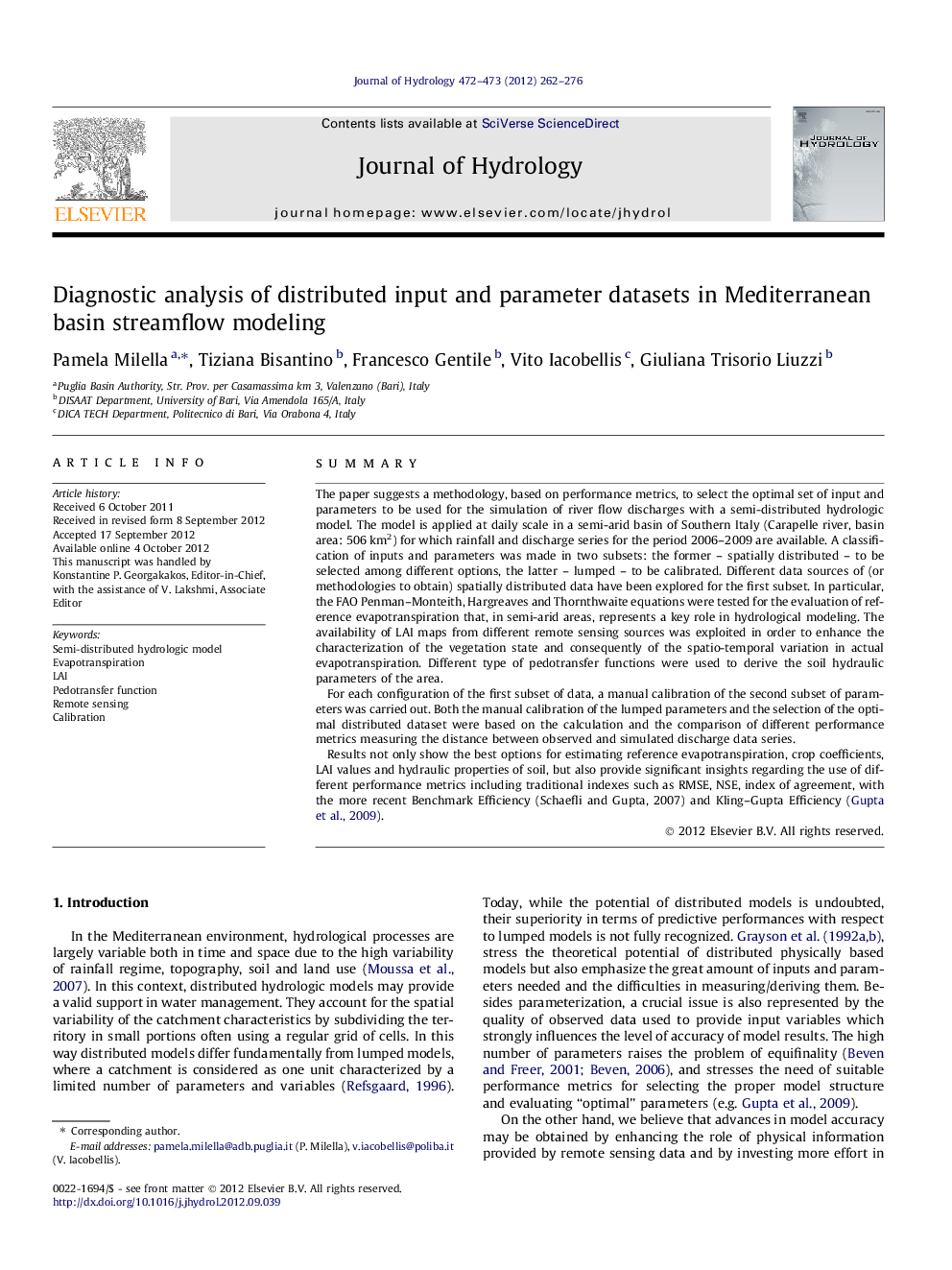 Diagnostic analysis of distributed input and parameter datasets in Mediterranean basin streamflow modeling