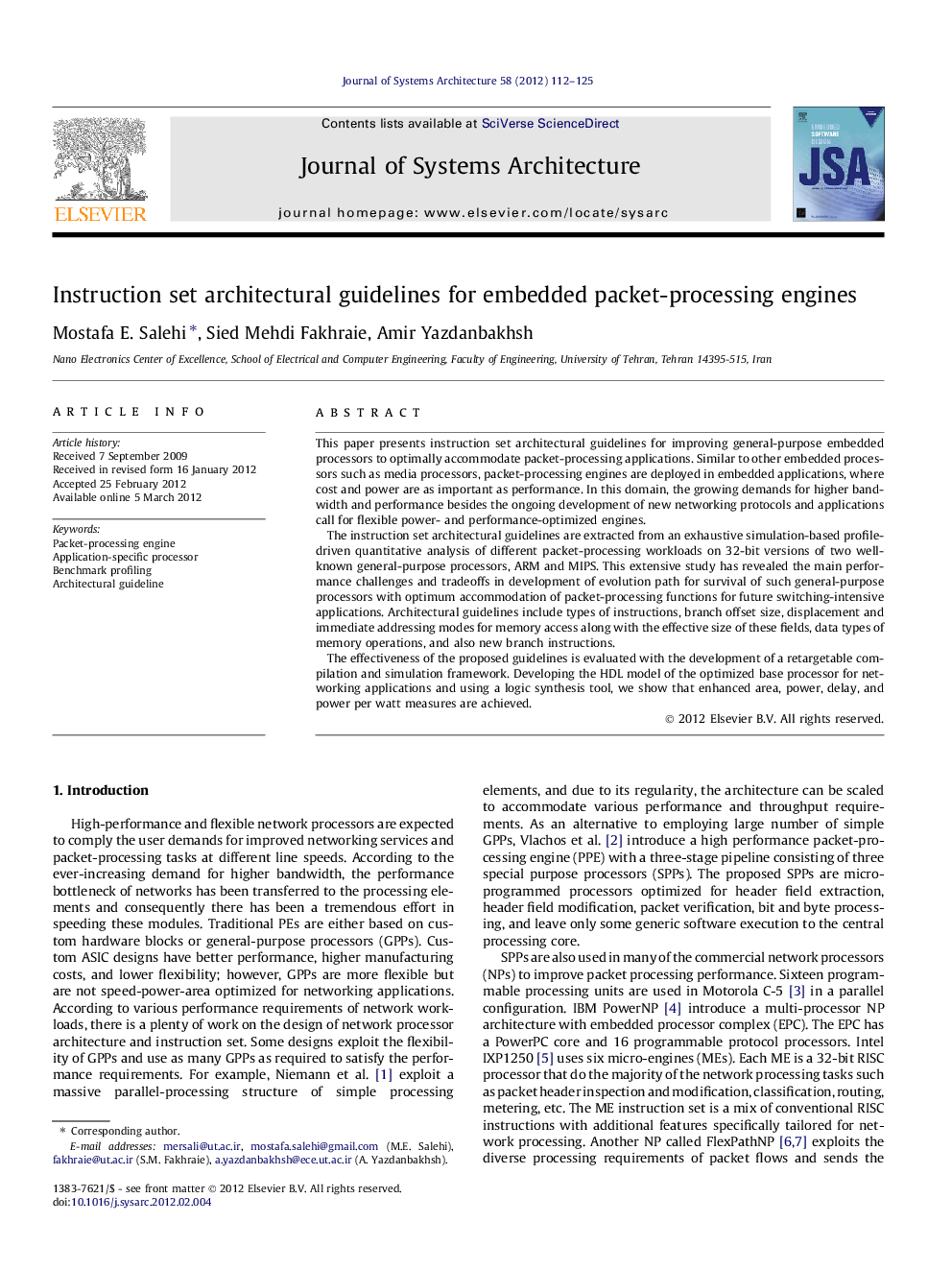 Instruction set architectural guidelines for embedded packet-processing engines