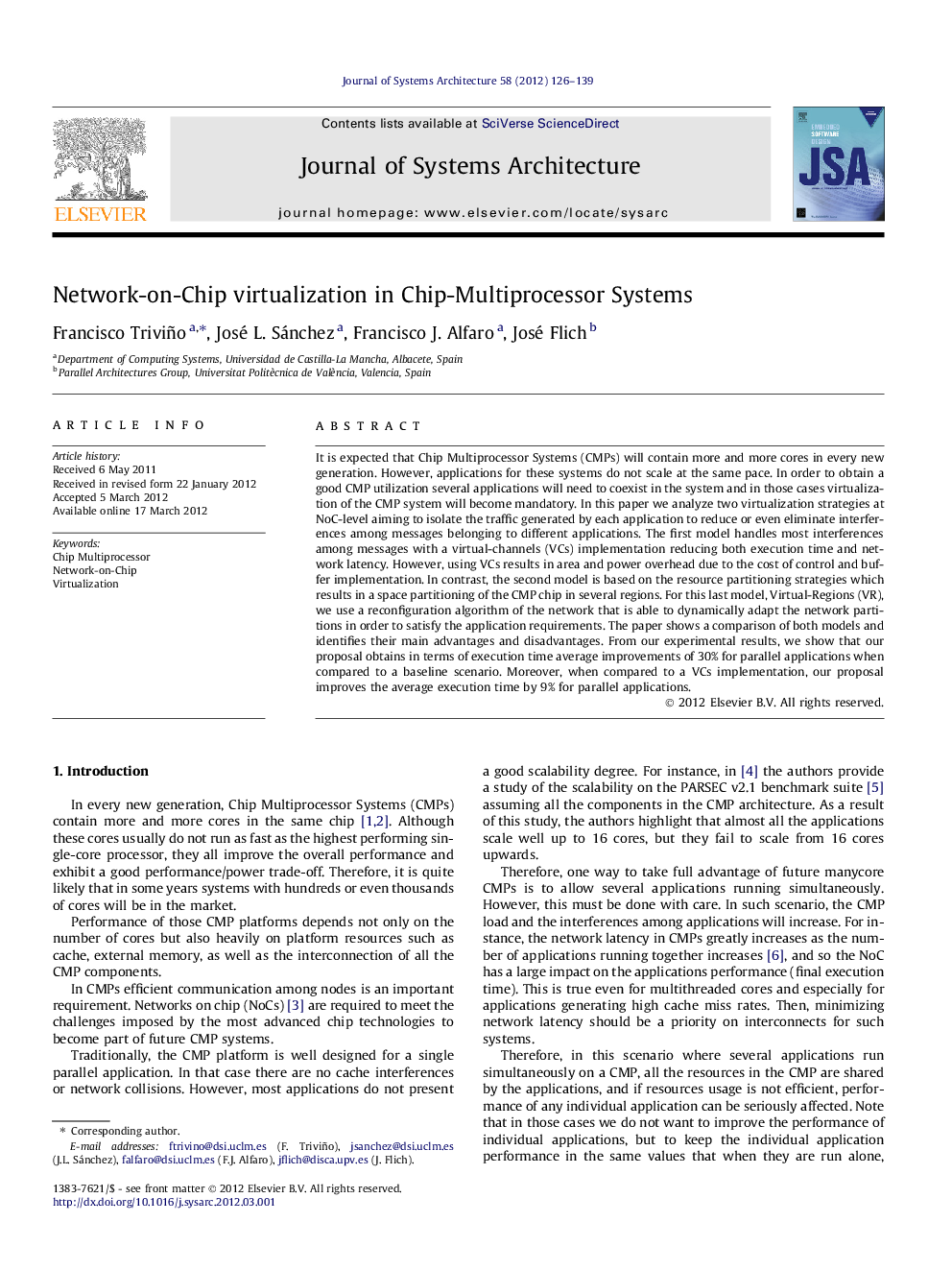 Network-on-Chip virtualization in Chip-Multiprocessor Systems