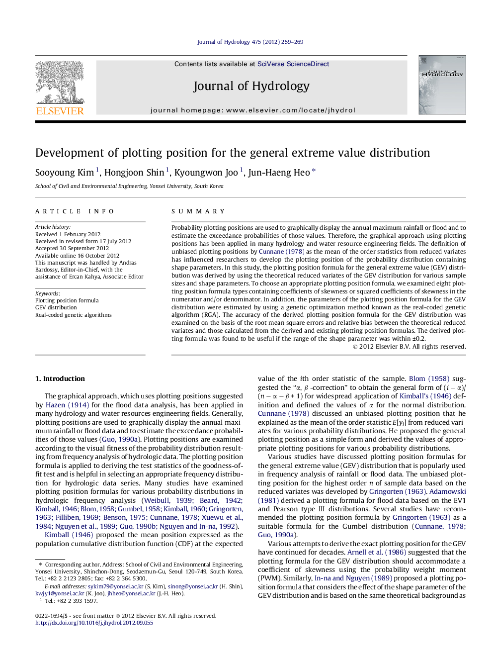 Development of plotting position for the general extreme value distribution