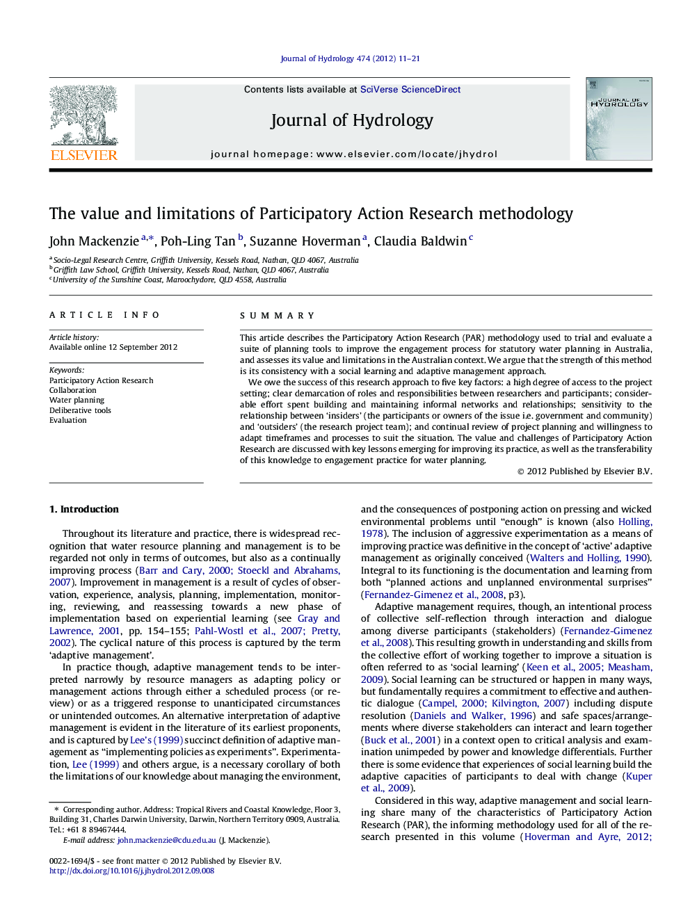 The value and limitations of Participatory Action Research methodology