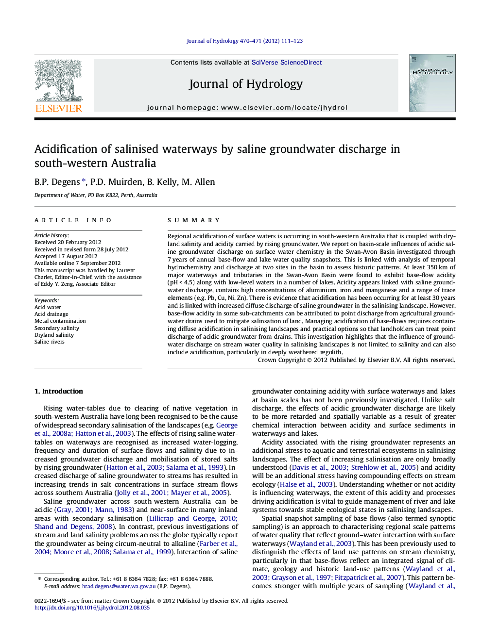 Acidification of salinised waterways by saline groundwater discharge in south-western Australia