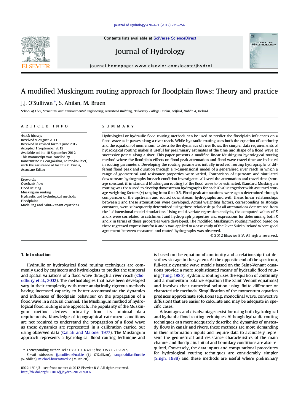 A modified Muskingum routing approach for floodplain flows: Theory and practice