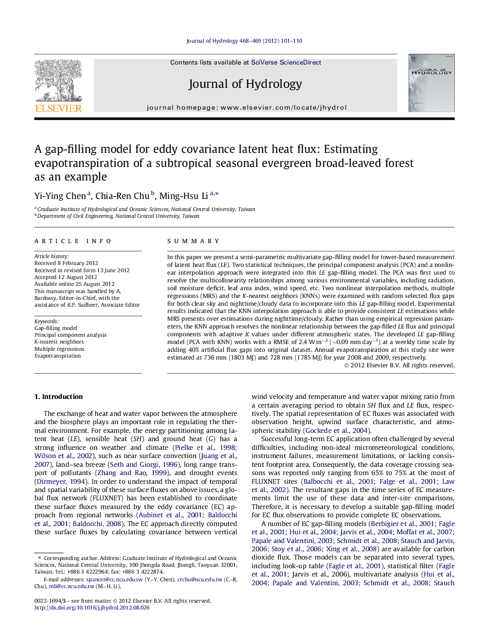 A gap-filling model for eddy covariance latent heat flux: Estimating evapotranspiration of a subtropical seasonal evergreen broad-leaved forest as an example